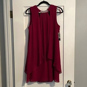 Ignite Evenings Elegant Sleeveless Burgundy Dress with Pearl Detail Halter